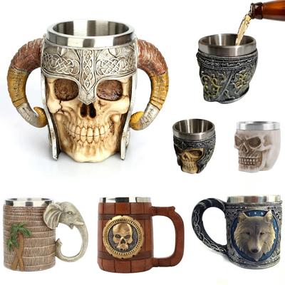 Jarra de cerveza de resina con forma de calavera en 3D, de acero inoxidable, para café, vino, té, pub, bar, agua, café, decoración del hogar, regalo