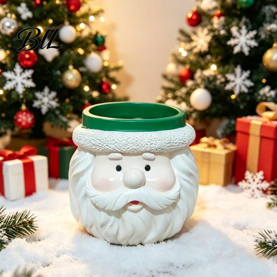 Christmas Themed Desk Accessory Cute Santa Claus Resin Flowerpot, Decorative Desktop Window Sill Decoration Planter, Hand Painted Container for Indoor