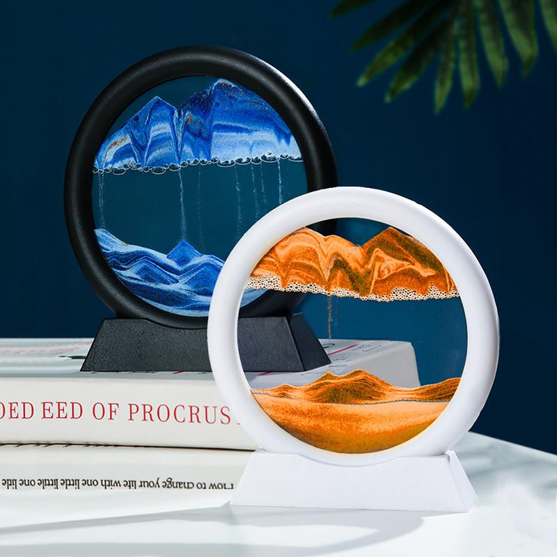 3D Timeglas Rinnande Sand Konstbild Rund Glas Djup Havs Sandlandskap Hantverk Flytande Målning Hemmakontor Dekoration Gåvor