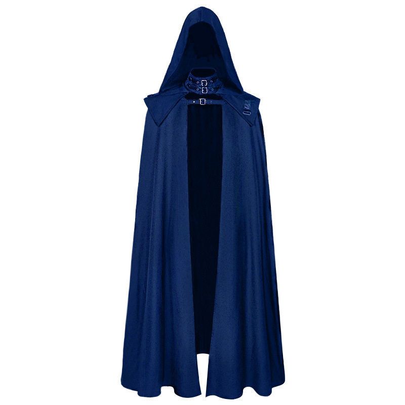 In-Stock Trench Coat in 4 Colors, New Medieval Gothic Performance Costume, Gothic Cape, Robe, Cloak, Cosplay Outfit Blue 5XL