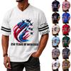 Men's Casual V Neck Short Sleeve Sports T Shirt Independence Day Themed Graphic Tee with Lettering and Airplane Design Athletic Fit