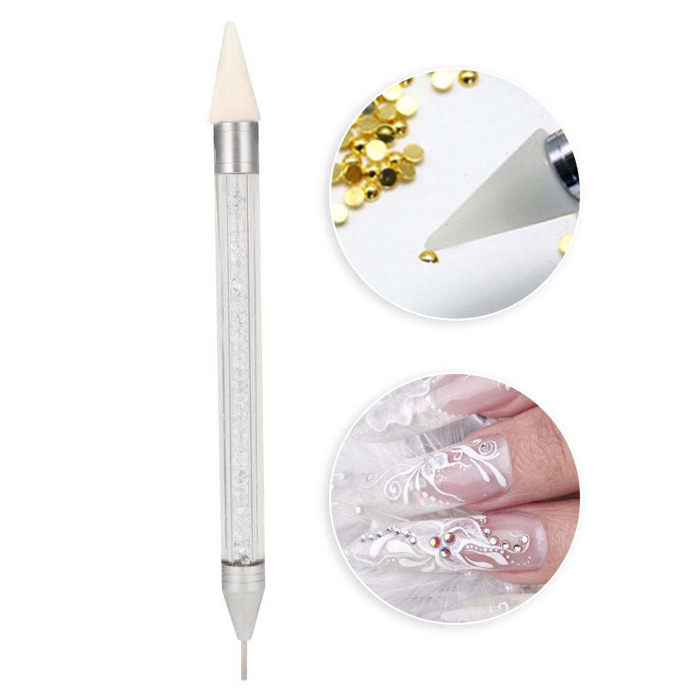 Double Head Nail Dotting Pen Nail Rhinestone Bead Picker Wax Pen Manicure ToolWhite