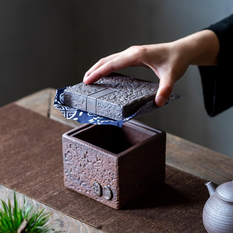 Pottery Sealed Jar Ceramic Tea Caddy Moisture-proof Sealed Tank Tea Jar Tea Container Home Square Tank Candy Jar Storage Box