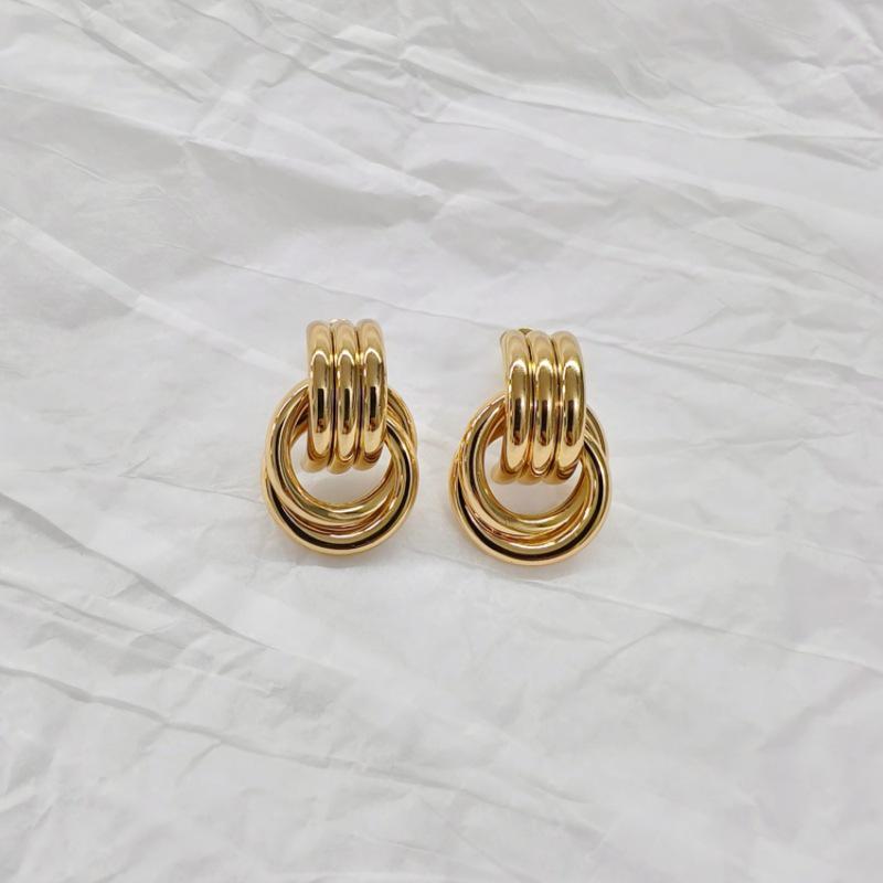 Gold-Tone Geometric Twist Earrings: Fashionable and Versatile Multi-Layer Braided Earrings for Women.