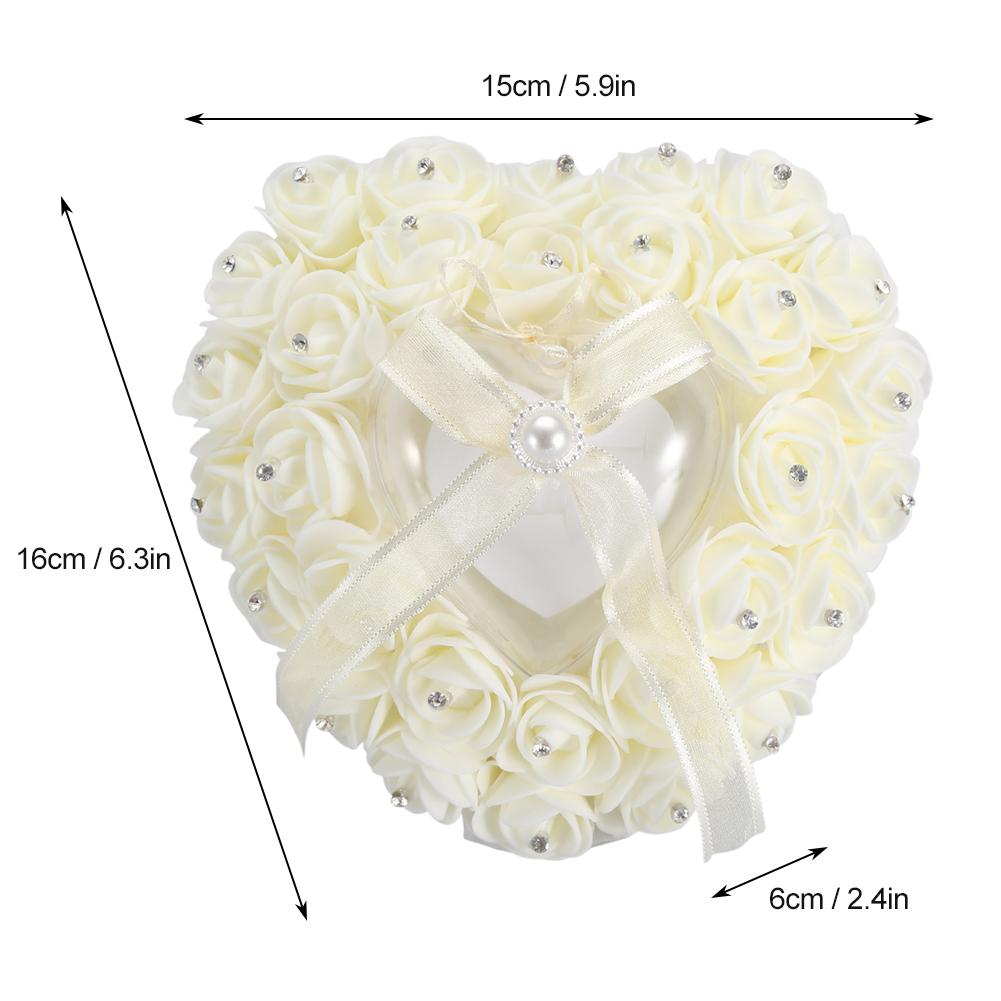 Boîte de Mariage Romantique en Forme de Cœur Décorée de Strass Coussin(blanc)