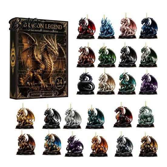 Christmas Tree Hanging Ornaments Dragon Advent Calendar 2026, 2D Flat Acrylic Ornaments, Unique Gifts 24 Days Countdown Gift Box for Kids, Fantasy