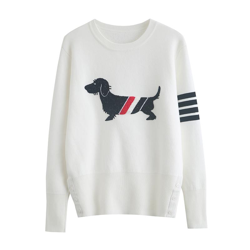 

Осень-зима теплый вязаный свитер, пуловер, топы, женская мода, мультяшная вышивка, длинный рукав, джемпер с флисом One Size белый