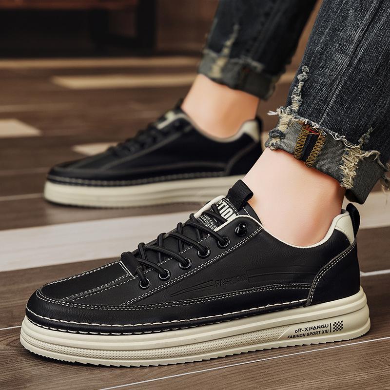 

2025 work new summer British board shoes daily casual shoes little white shoes men s Korean version versatile low-top leather 39 чорний