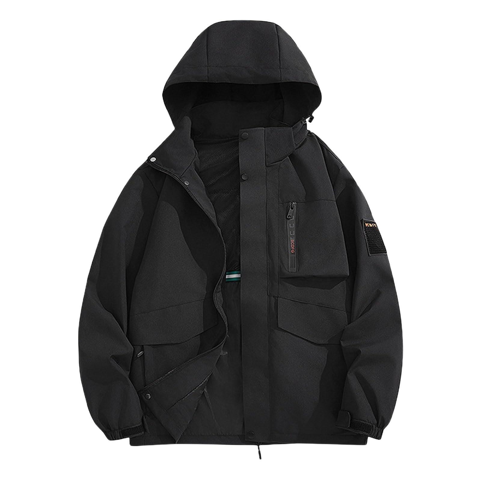 

Men s Casual Sports Jacket Waterproof Lightweight Hooded Hiking Golf Raincoats With Pockets L чорний