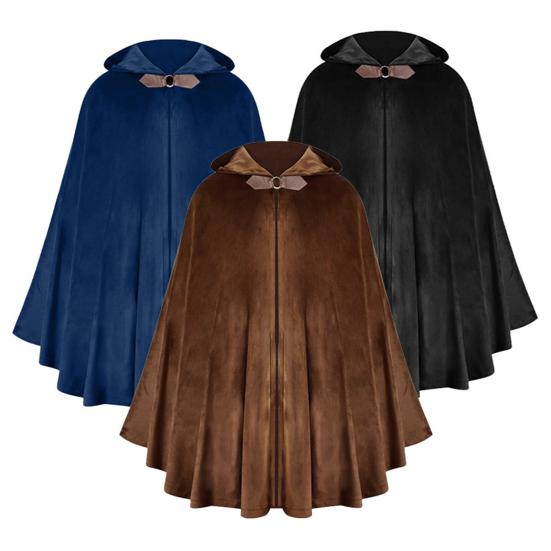 Sametový plášť s kapucí Kovová kruhová dekorace Retro styl Halloween Cosplay Šál Tajemný slavnostní kostýmní doplněk
