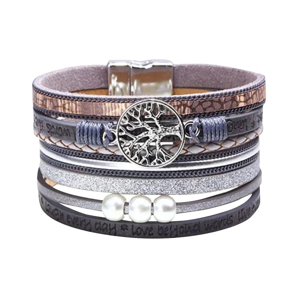 Handmade Woven Leather Bracelet With Hollowed Out Tree Of Life Multi-layer Leather Bracelet