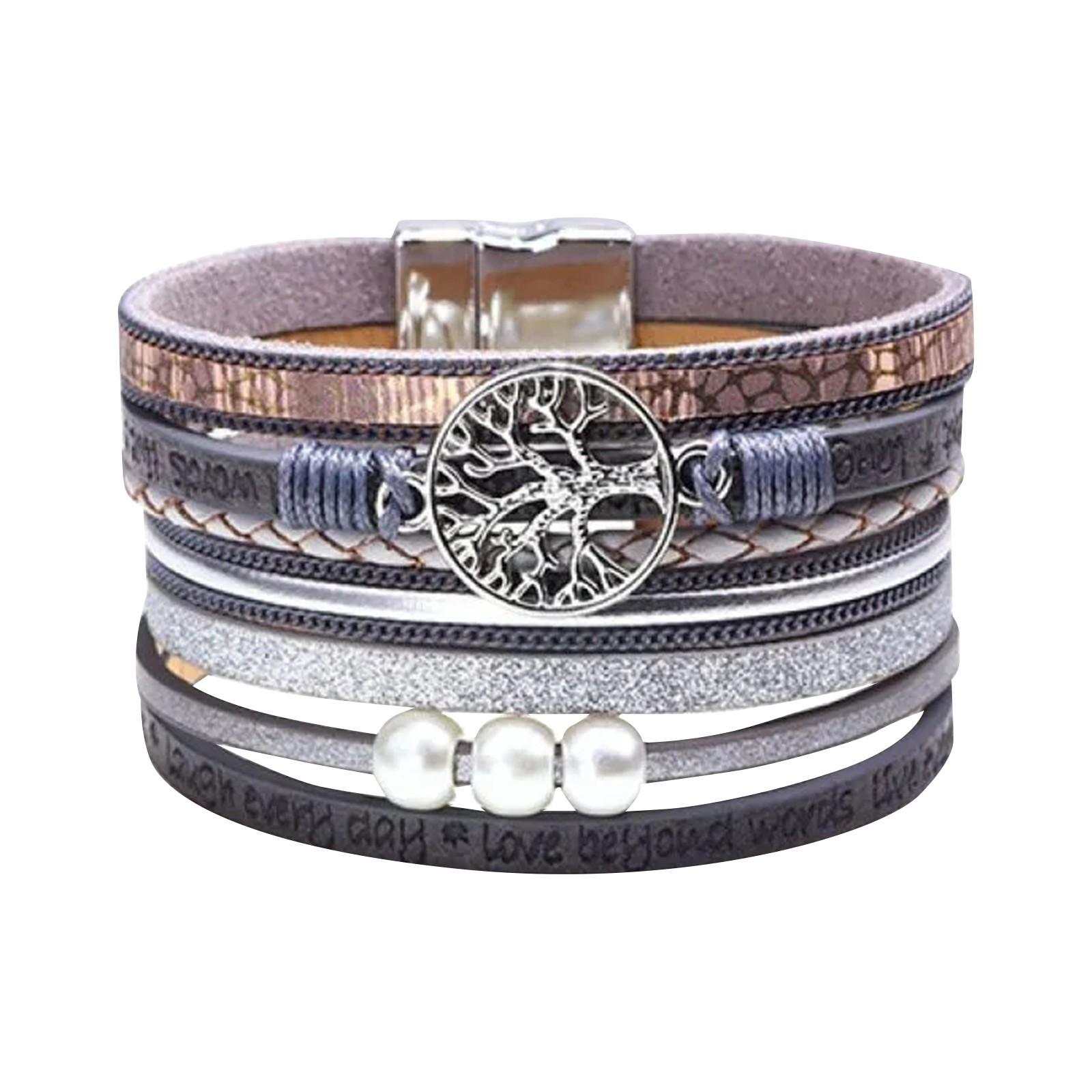 

Плетеный кожаный браслет ручной работы с выдолбленным Древом Жизни, многослойный кожаный браслет One Size