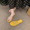 Flat-bottomed Rhinestone Fashion Sandals 2025 Summer French Sweet Yellow Open-toed Vacation Beach Cool Slippers Women's Shoes