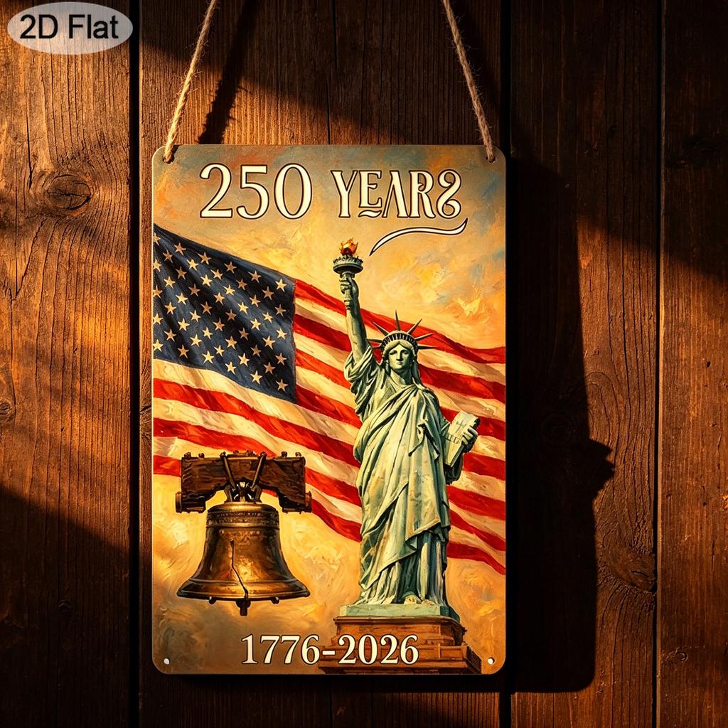 2D Flat "250 Years of America" 1776-2026 Metal Sign 7.87x11.81inch - Aluminum Statue of Liberty Patriotic Decor for Veterans, Memorial Day