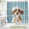 1Pc Cute Dog Bath Pattern Shower Curtain With 12 Plastic Hooks, Polyester Fabric, Machine Washable, Light Blue Bathroom Decor,