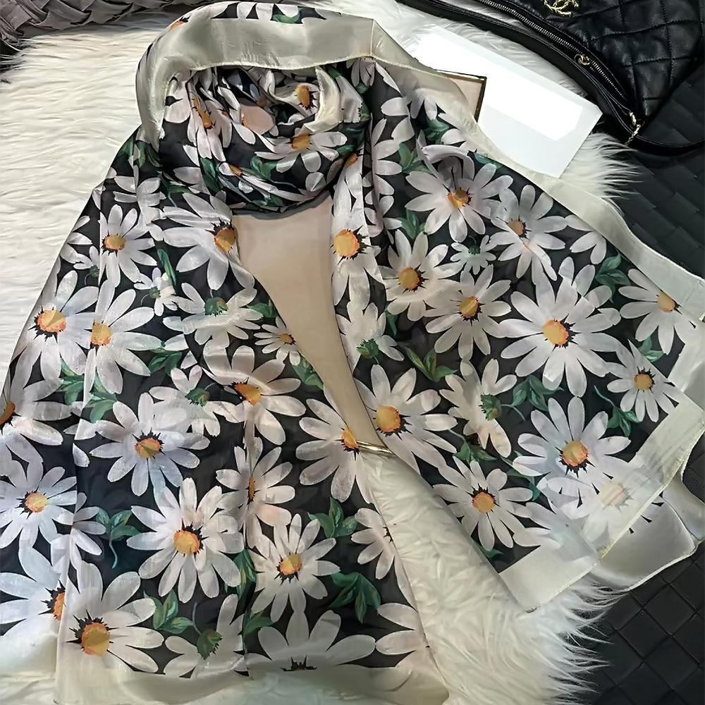 Winter Fashion Women'S Scarf Mulberry Silk Scarves Shawl Female Long Silk Scarf Blue And Coffee 180*110Cm