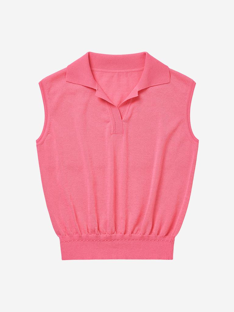 LORDLOAR Signature Summer Collared Sleeveless Knit Pink