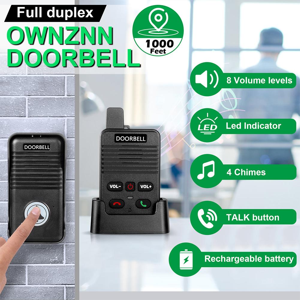 Wireless Voice Duplex Intercom Doorbell 500M Intercom System Doorbell with Rechargeable Battery for House Home Factory Office
