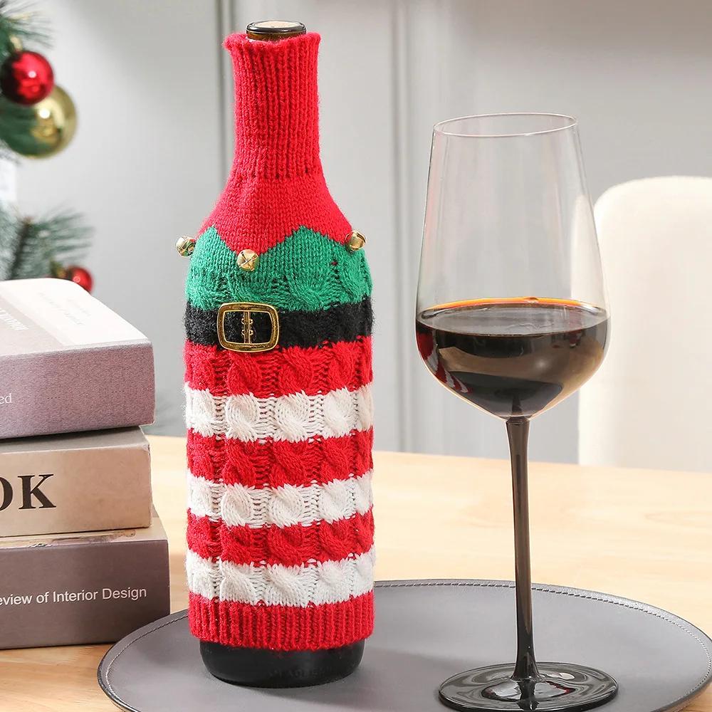 Wine Bottle Sleeve New Christmas Decorations Knitted Striped Creative Wine Bottle Sleeve Kitchen Restaurant Wine Bottle Dress Up