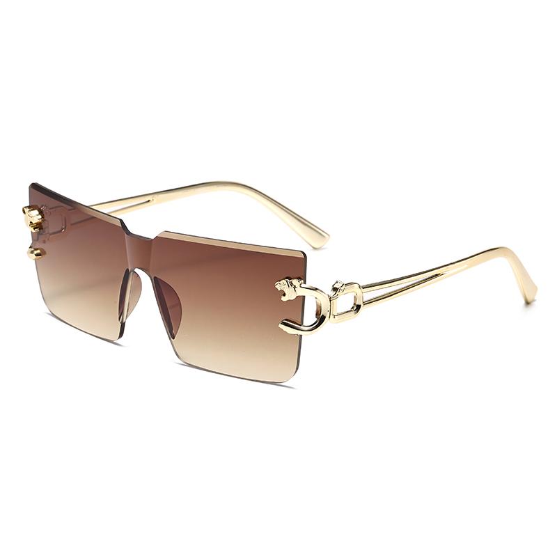 Retro Square Rimless Sunglasses Frameless Gradient Lens UV Protective Eyewear Outdoor Cheetah Decoration