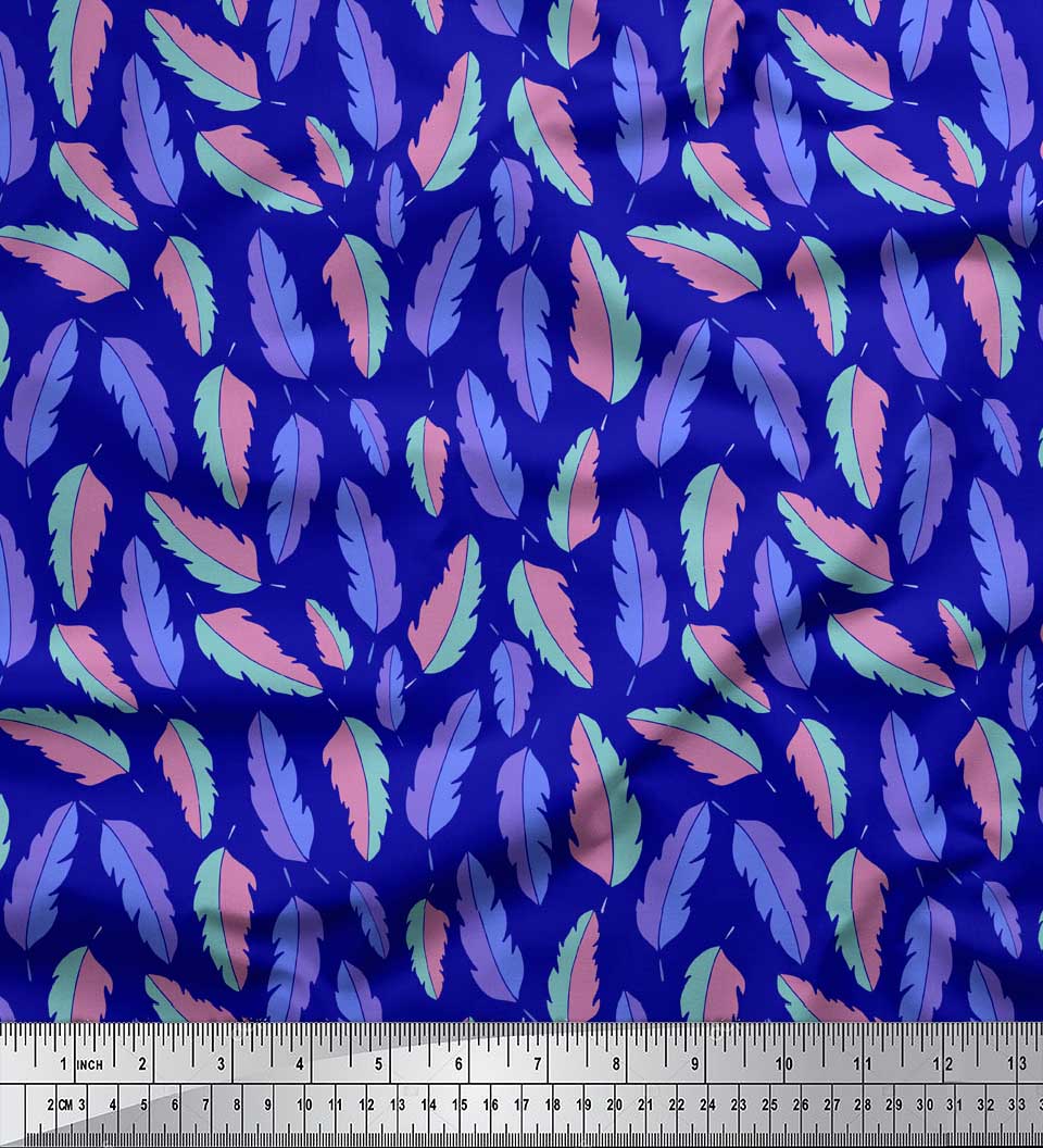 

Soimoi Green Japan Crepe Satin Fabric Artistic Leaves Print Fabric by metre 42 Inch 42 Inch Wide - Poly Crepe синій