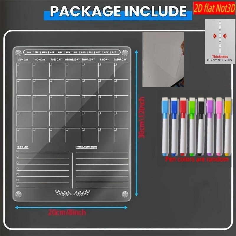 1set 2D Flat Transparent Acrylic Magnetic Fridge Calendar with Dry Erase Markers - Monthly and Weekly Planner for Refrigerator