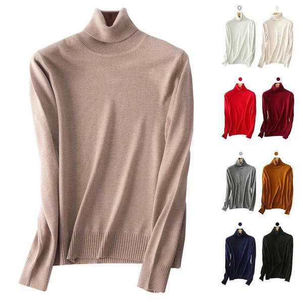 Wool Pure Cashmere Sweater Women's Knitted Turtleneck Cashmere Jumper Pullover Elasticity Pull Femme High Neck Knitting Sweaters Sweater