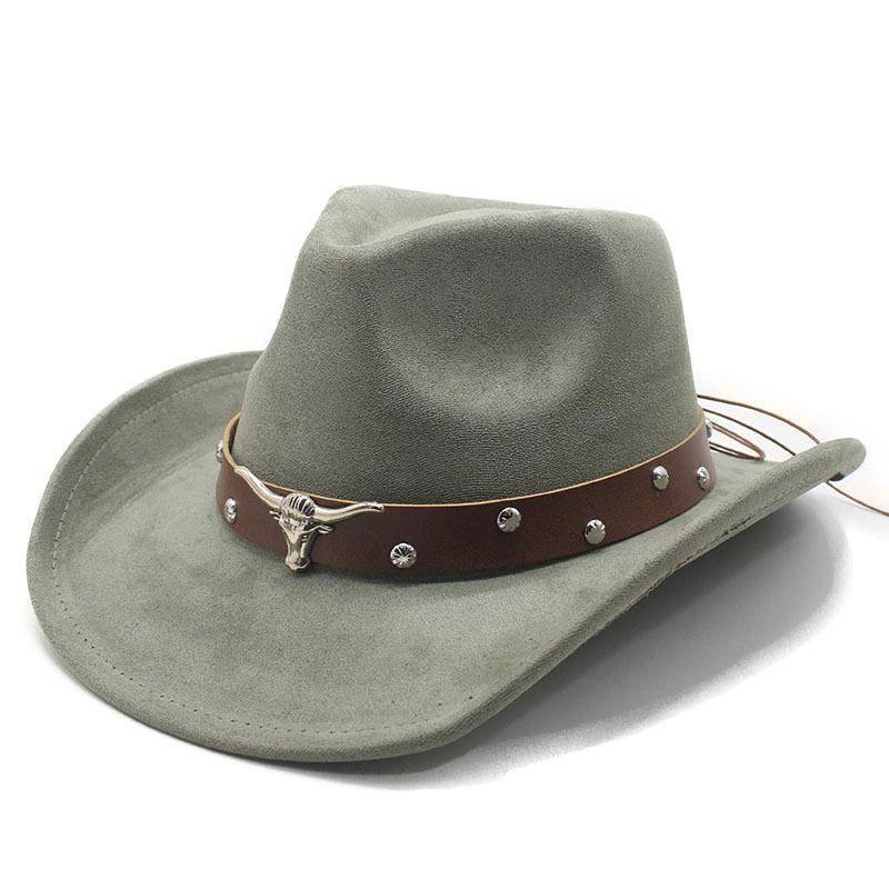 Western Cowboy Turned Edge Cowboy Hat Bull Head Accessories Suede Jazz Hat Riding Hat