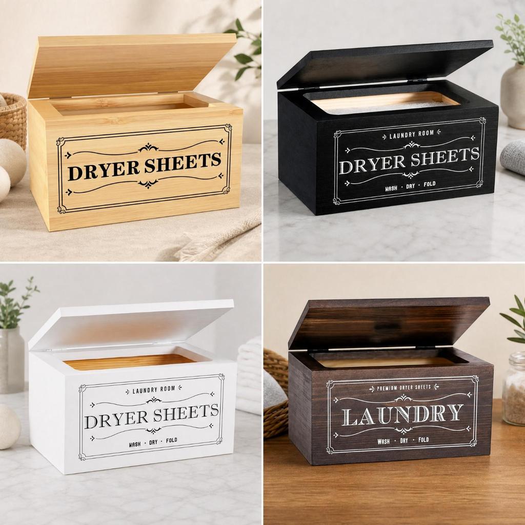 Wooden Storage Box Long-Lasting for Laundry Room, Bathroom