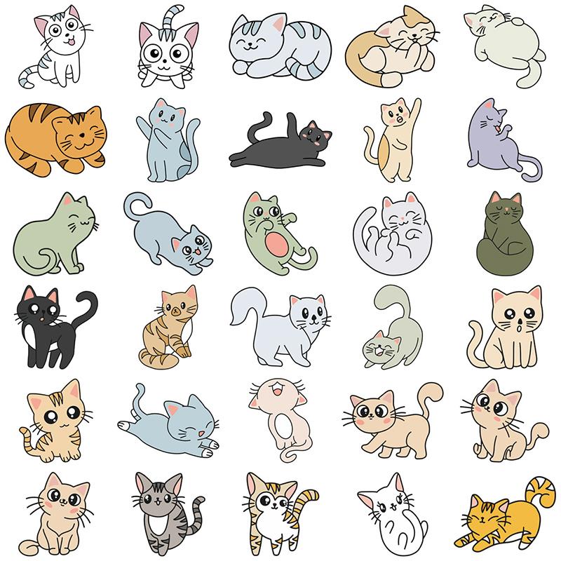 60Pcs Cat Cartoon Sticker Cute Animal Decals Toys Diy Scrapbook Laptop Sticker