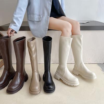 Dlouhé kozačky Dámské Nové Kulatá špička Silná podrážka Rytířské kozačky Jaro Podzim Platforma Ležérní Zadní zip Až nad stehno Botas Femininas