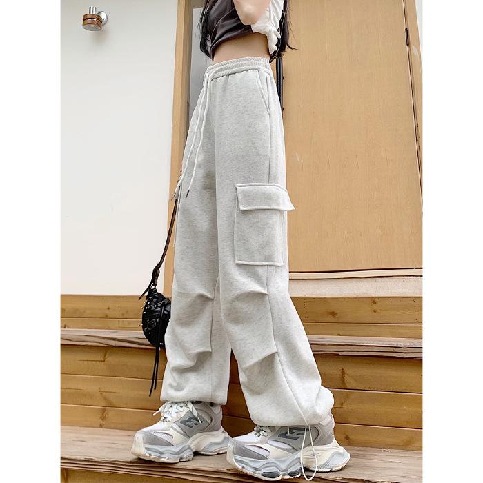 Casual Sports Pants for Women's Autumn and Winter New High-waist Loose Harun Straight-leg Tying Pants for Women's American Work Pants