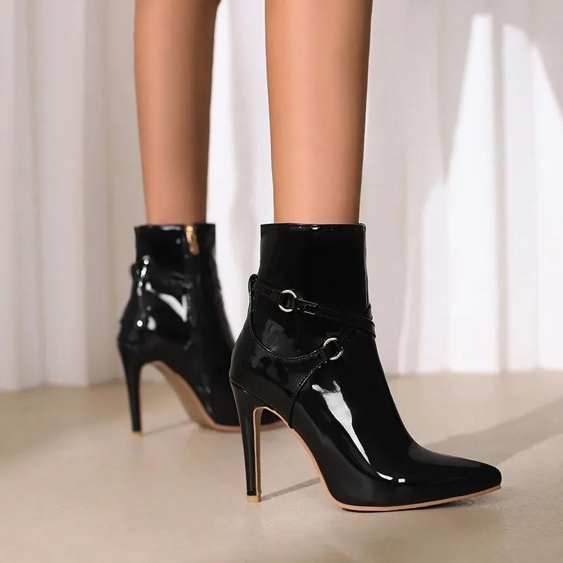 Plus Oversize 47 48 49 50 Nové Ženy Štíhlé Vysoké podpatky Sexy boty Módní Dámské Špičaté Party Kotníkové boty Jehlové Krátké kozačky