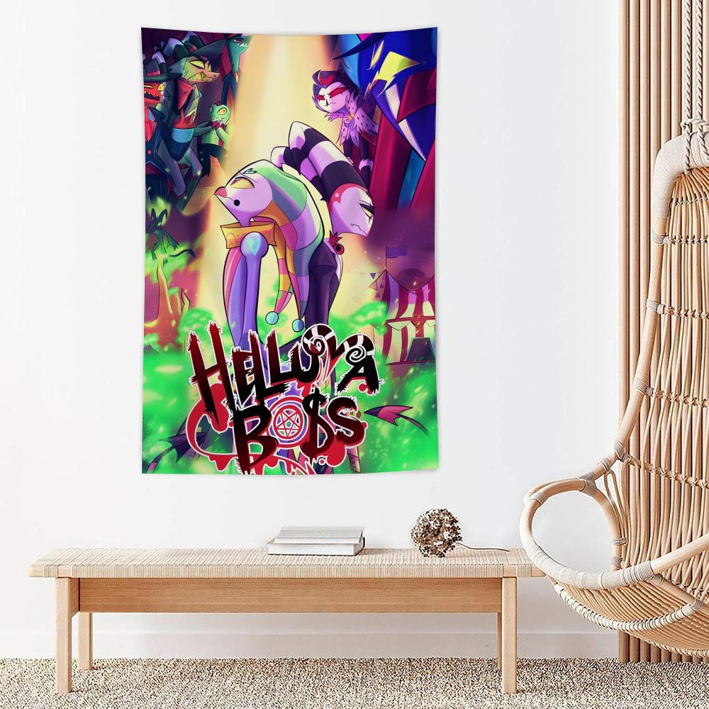 Anime Hhelluva Boss Tapestry Microfiber Wall Hanging For Bedroom Living Room Decor Outdoor Festival Garden Bar Background