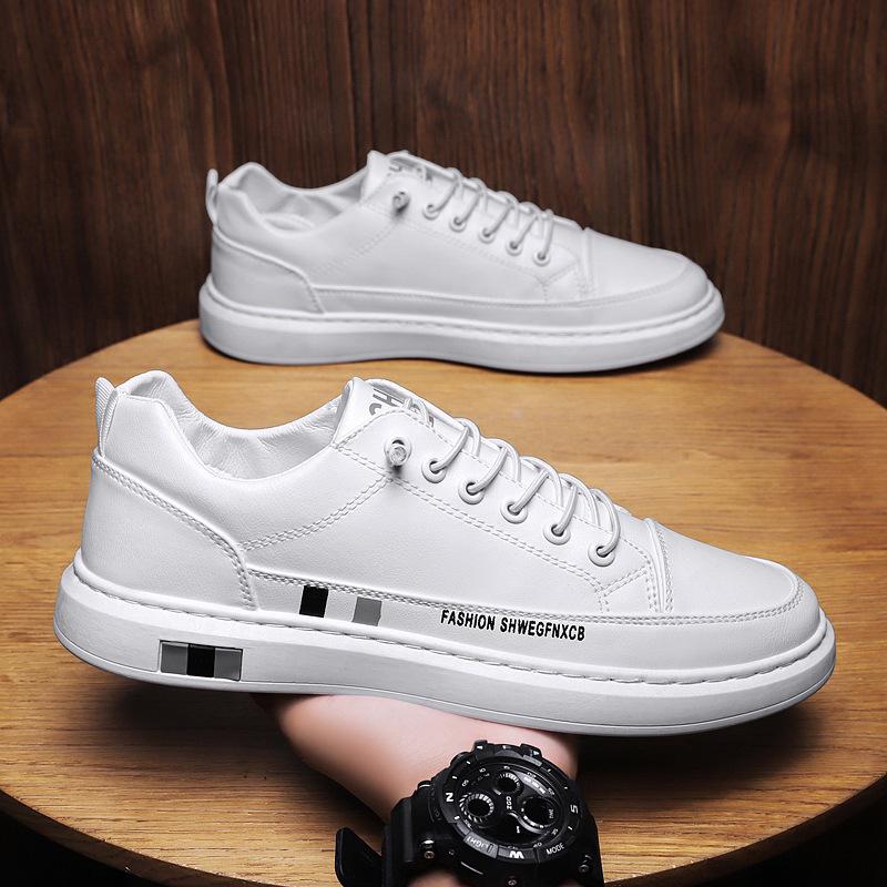 2024 Men's Breathable White Sneakers: Trendy Korean Casual Leather Shoes for Spring