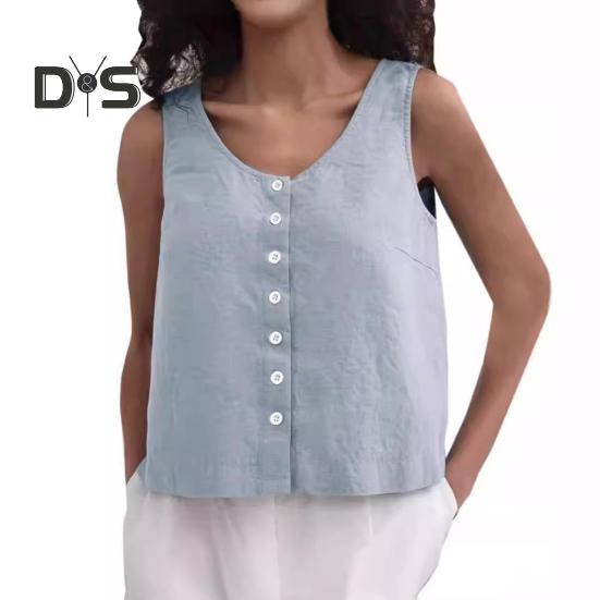 Dámské letní tílka s kulatým výstřihem, volný střih, jednobarevný design tílka na knoflíky, streetwear