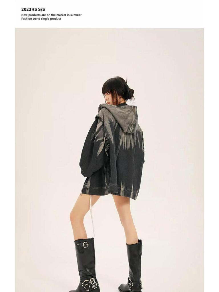 2024 Retro Tie-Dye Gradient Hooded Denim Jacket