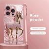 Pink Crystal War Horse Pattern Metallic Tempered Glass Phone Case For iPhone 17 Pro Max 16 15 14 13 12 11 16E Air 14 Plus Cover