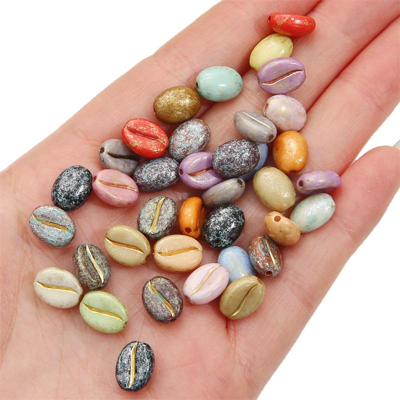 [8x10mm] 20pcs Acrylic Picasso Coffee Bean Beads Loose Spacer Beads for Necklace Bracelet Earring DIY Jewelry Making Beads