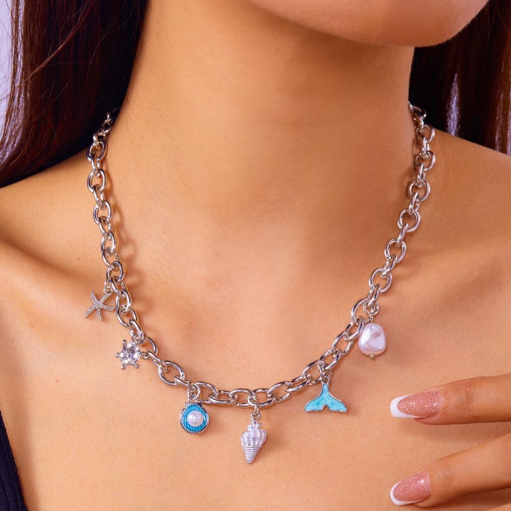 New Geometry Sea Star Conch Simulated-pearl Shell Tail Tassel Bracelet Necklace Women's Fashion Versatile Ocean Style Jewelry