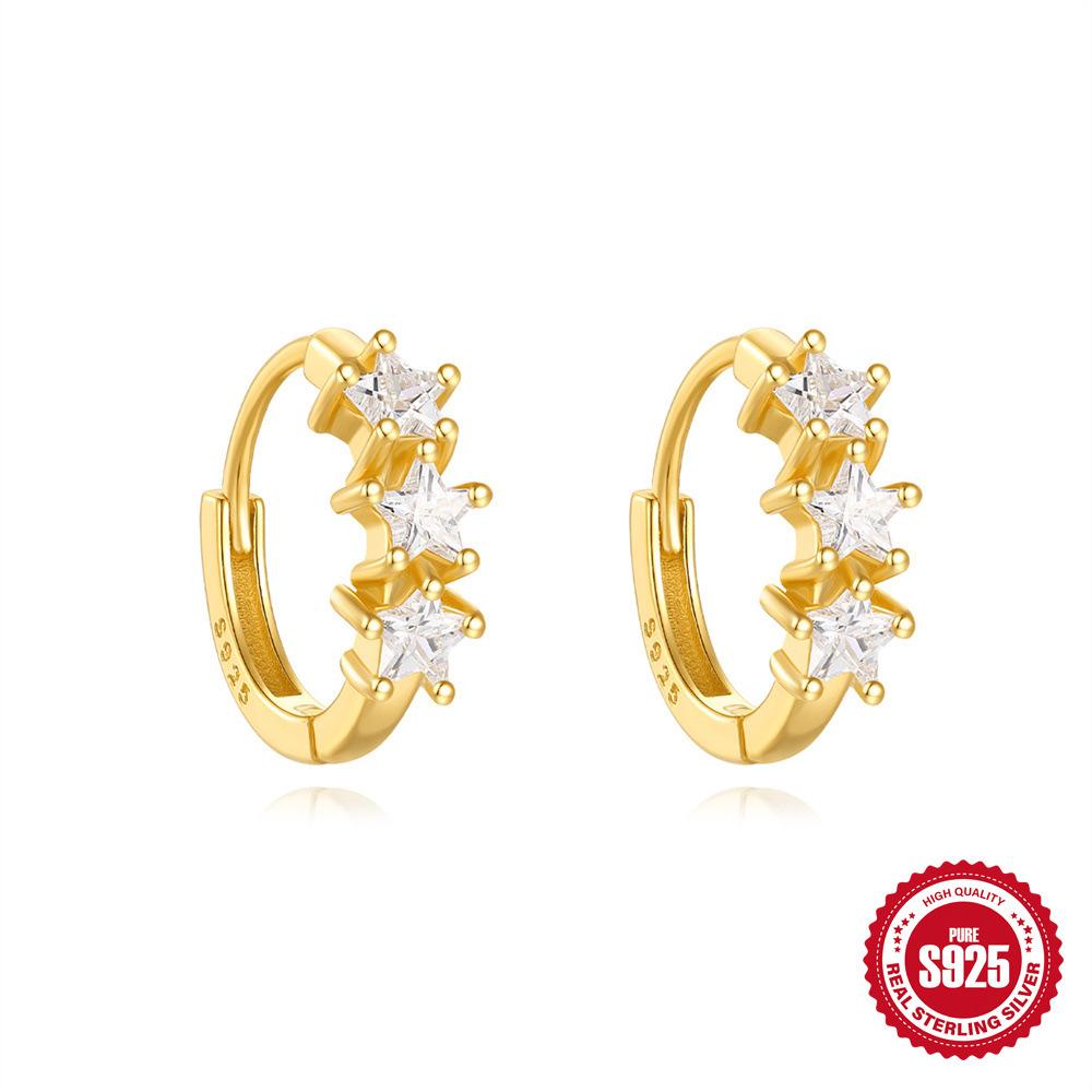 Daily Versatile S925 Pure Wide Face Full Of Diamonds Star Moon Fashion Earrings Earrings Earrings Buckles
