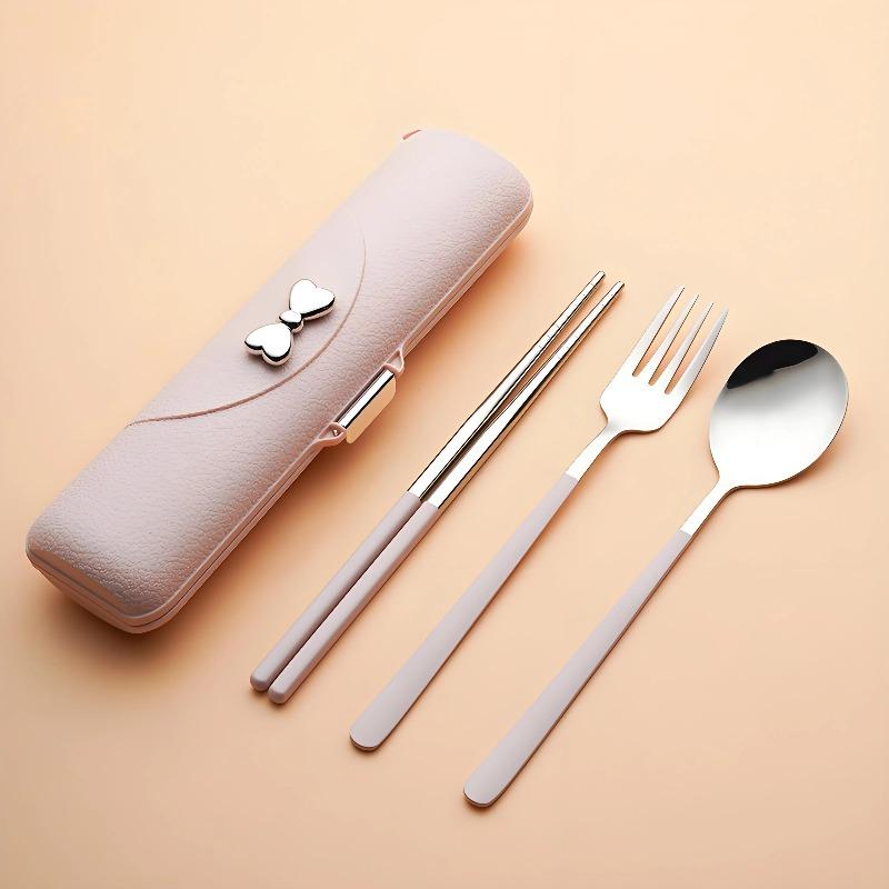 1 Set Outdoor/Campus Essentials Anti-Rust 3-inStainless Steel Tableware Set - Travel-Ready Spoon/Fork/Chopsticks