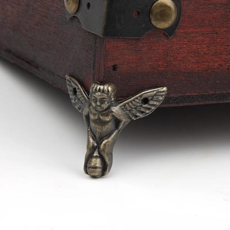 8Pcs/lot Antique Bronze Angel Gift Box Wood Case Corner Protector Furniture Decor