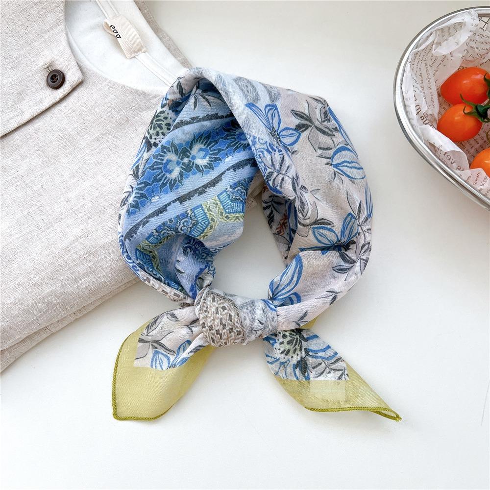 Floral Cotton Linen Print Scarves Cashew Square Handkerchief Simple Small Square Scarf  Outdoor