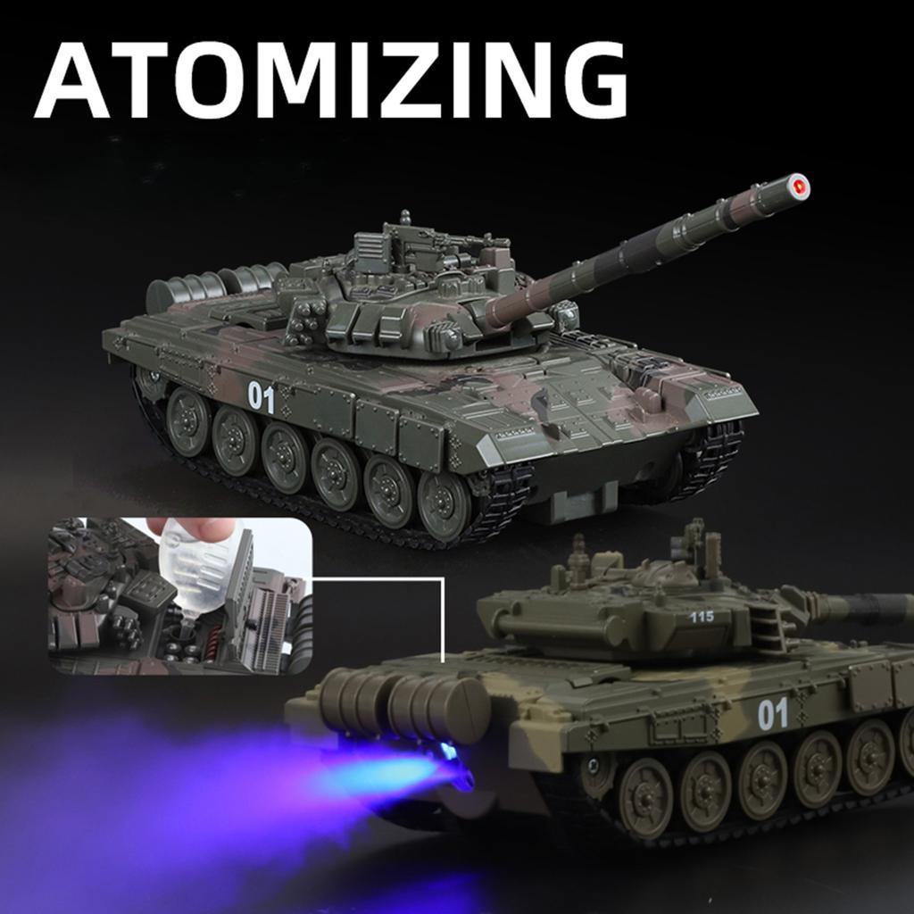 Simulated alloy T-90 main battle tank spray version military model boy toy light swing parts