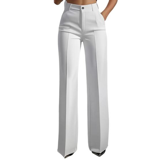 Women Pants High Waist Straight Wide Leg Suit Trousers with Side Pockets Pure Color
