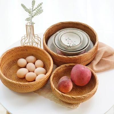 Rattan Storage Basket Round Serving Organizer Baskets for Living Room Handwoven
