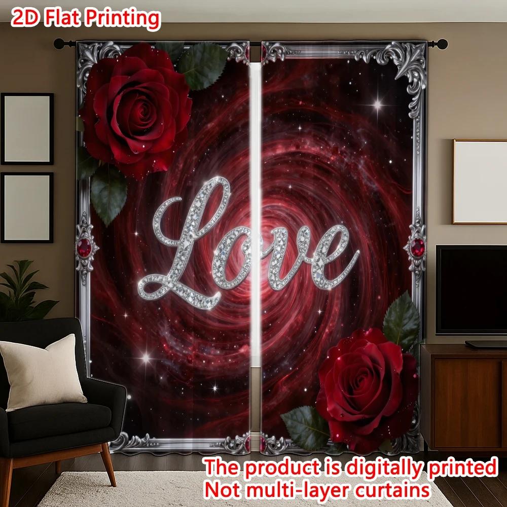 

Modern Rose Vortex Valentine Day Decoration Curtain Art Theme Suitable All Rooms Season Decorative Curtains Set Of 2 Made Polyester W100*H70(CM)-Hooks&2PCS