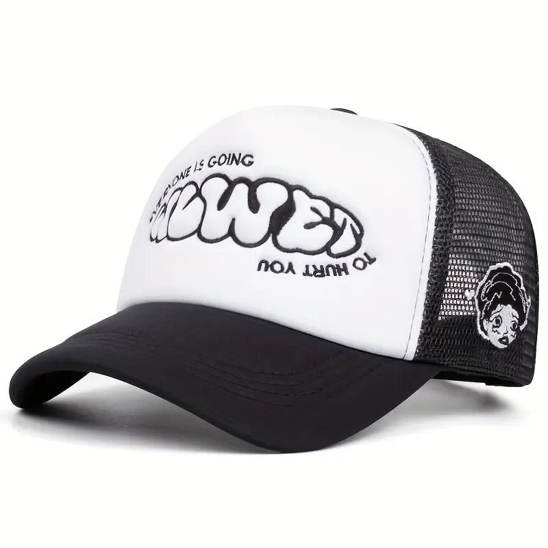 

A little girl with a crying face, a sponge embroidered baseball cap, a men s and women s outdoor mesh baseball cap for casual Adjustable чёрный