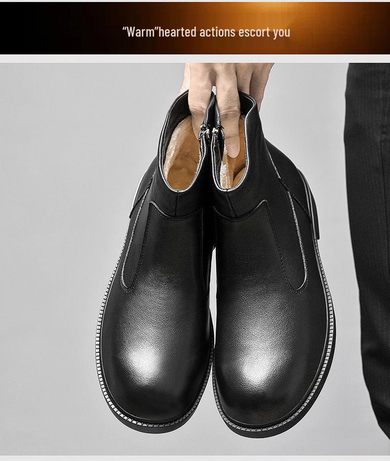 Men's Genuine Leather High-Top Boots with Side Zip and Plus Velvet Lining: Autumn/Winter Fashion Slip-On Shoes